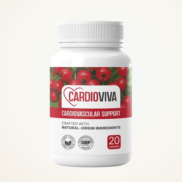 Flacone bianco di CardioViva da 20 capsule con le bacche rosse in etichetta