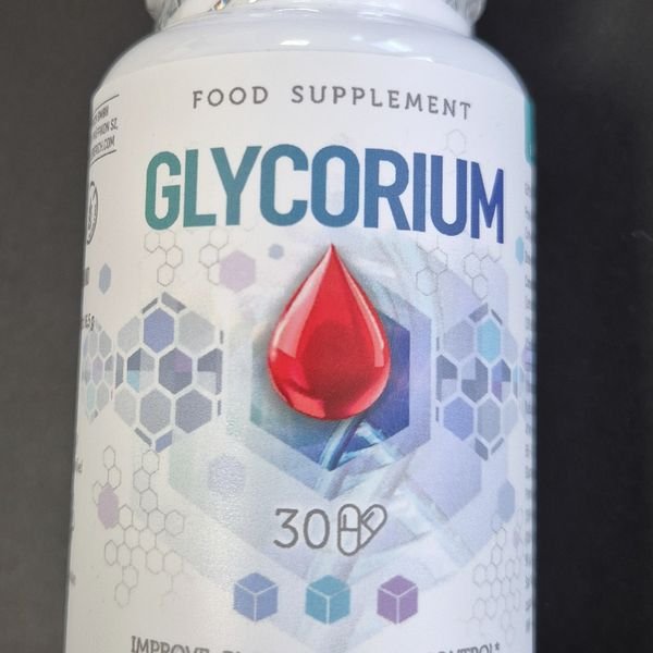 Barattolo bianco di Glycorium con la goccia rossa in etichetta