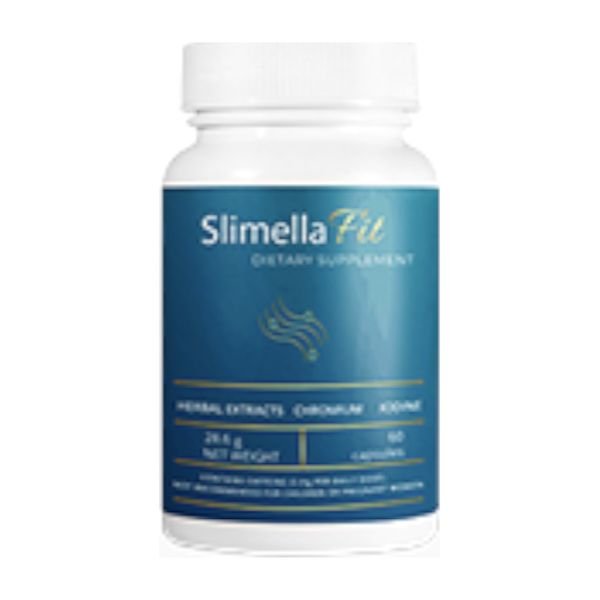 Flacone bianco e blu di Slimella Fit da 60 capsule