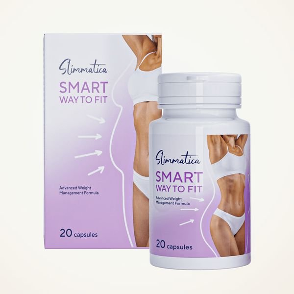 Barattolo bianco e scatola lilla di Slimmatica da 20 capsule