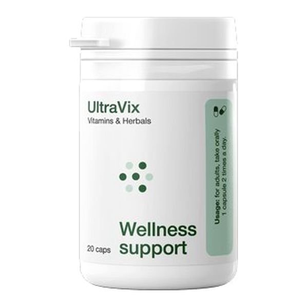 Flacone bianco di Ultravix Vitamins & Herbals da 20 capsule